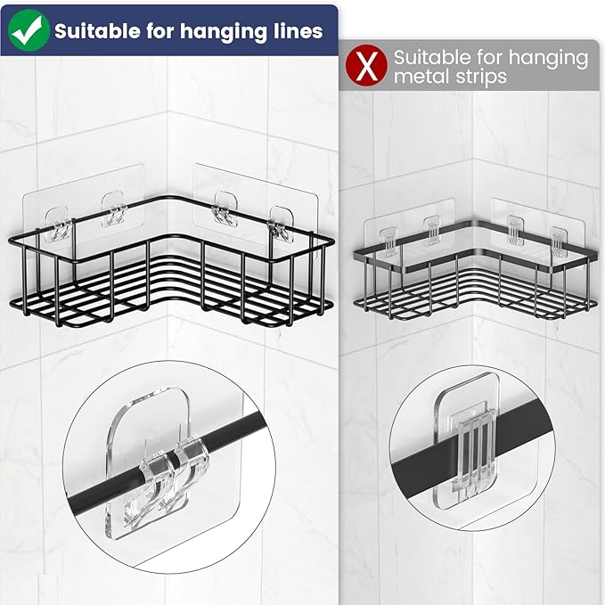 6 Pack Corner Shower Caddy Adhesive Replacement, Shower Shelf Adhesive Strips, Strong Hooks for Bathroom Storage (for Hang Iron Lines Corner Caddy)