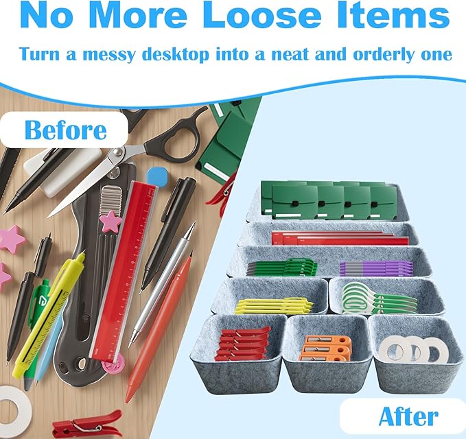Drawer Organizer Compatible with Alex-8 Piece Modular Felt Different Size Drawer Organizers Set