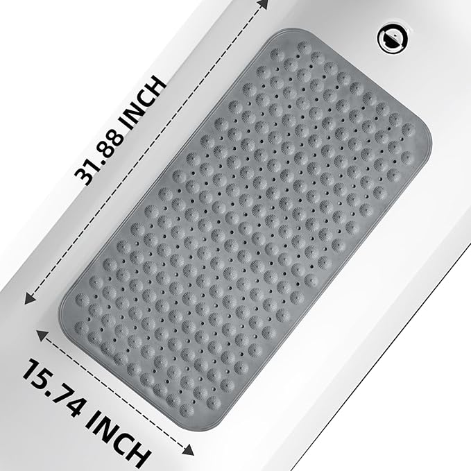 ZHICHENG Bath Mat - Shower Mat Non Slip - Long 31.88 x 15.74 Inch Bathroom Mats for Tub Nonslip - Anti Slip Bathmats - Bathtub Mat Non Slip with Massage Particles (Gray)