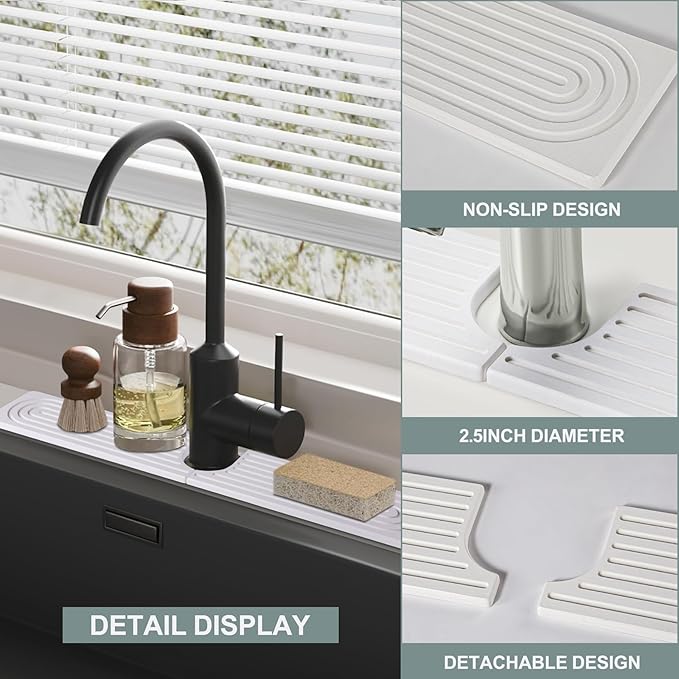 Meiliweser Stone Faucet Mat for Kitchen Sink, Quick Dry Diatomite Sink Splash Guard, Upgraded U-shaped Drying Sink Protectors, Non-Slip Stone Tray for Bathroom Counter (23.6"x4", White)