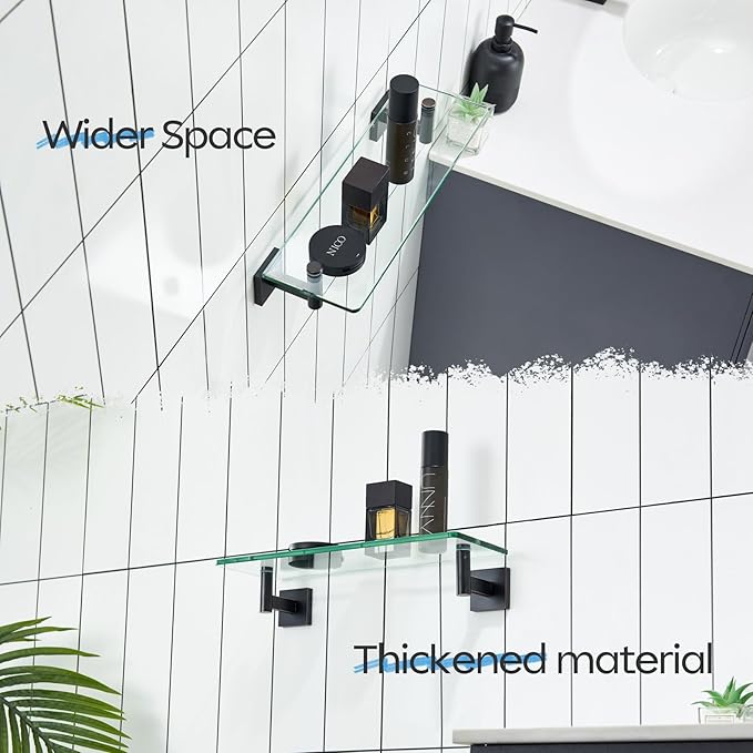 KOKOSIRI Wall Shelves Bathroom Hardware Glass Floating Shelf 16-Inch for Bedroom, Living Room, Kitchen, Hanging Rack Oil Rubbed Bronze B1105ORB-L16