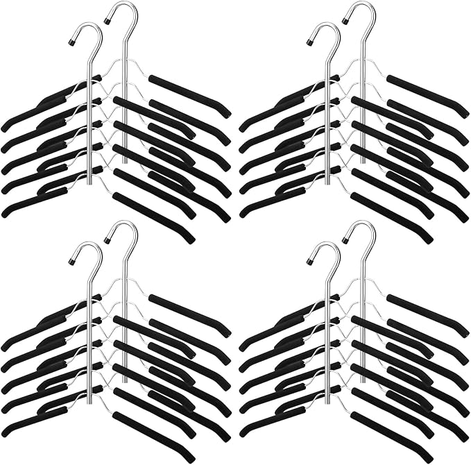 Ripeng 8 Pcs Multi Layer Clothes Hangers 5 in 1 Sweater Shirt Hanger for Shirts Space Saving Anti Slip Metal Heavy Duty Stainless Steel Blouse Tree Hangers for Suit Closet Organizer and Storage, Black