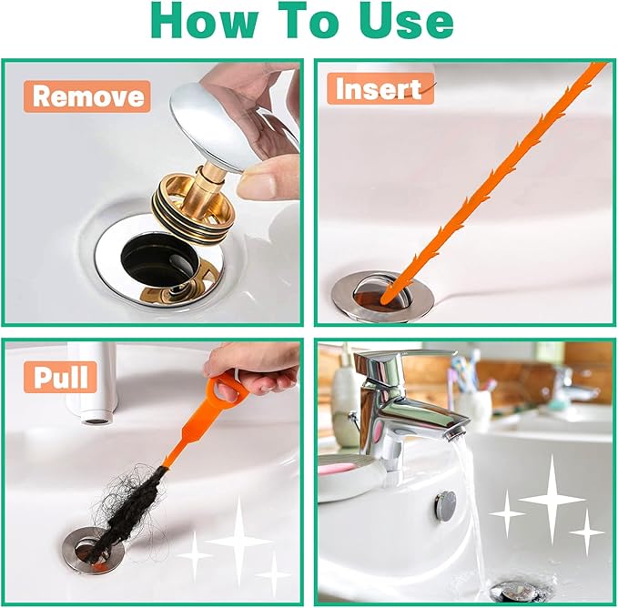 Drain Snake Hair Drain Clog Remover - 6 Pack Shower Snake Sink Unclogger Tool with Exquisite Packaging (Orange)