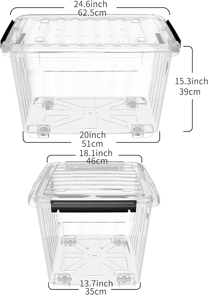 Lidded Storage Bin Stackable Storage Box Organizing Container with Lid and Snap Lock, Durable, Plastic, Clear, 85 quart, Pack of 4