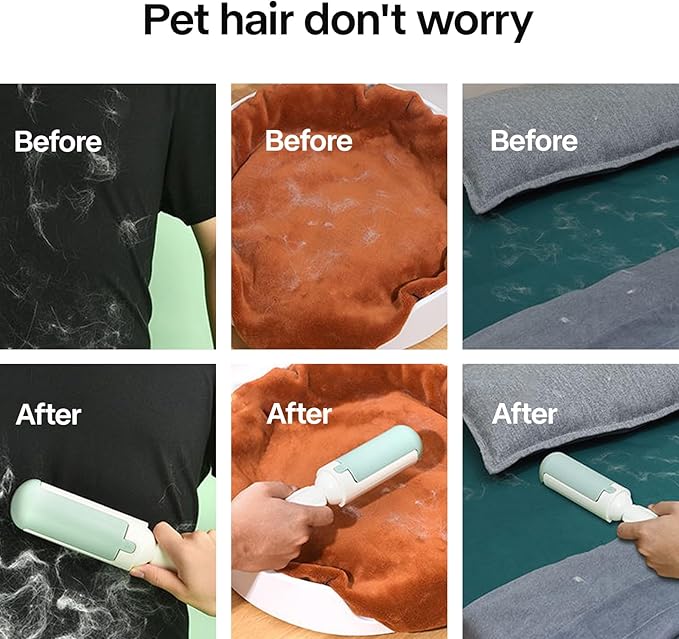 PAKEWAY 2 Pack Pet Hair Remover for Couch & Carpet, Reusable Lint Roller with Self-Cleaning Base, Dog & Cat Fur Remover, Portable Hair Removal Tool