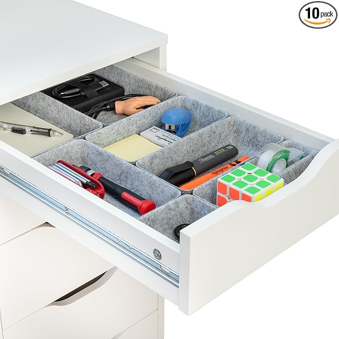 Rajas Goods Drawer Organizer Compatible with Ikea Alex Drawer Unit, 10-Piece Modular Felt Tray Organizer Set, Perfect Fit (Light)
