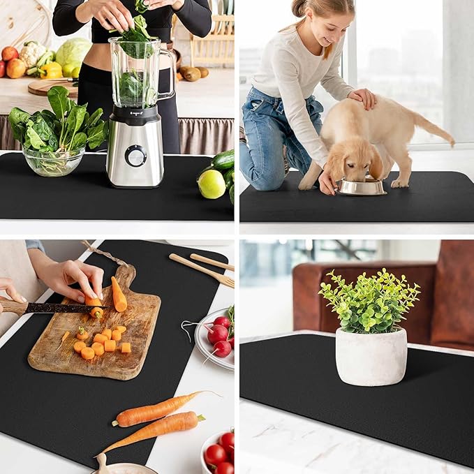 WISELIFE Dish Drying Mat Super Absorbent Drying Mat Large Dish Drying Mats for Kitchen Counter Easy Clean Dish Mat Kitchen Drying Mat18"x 36" Classic Black