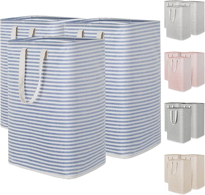 Lifewit 3 Pack Laundry Hamper Large Collapsible Laundry Baskets, Freestanding Waterproof Clothes Hamper with Easy Carry Handles in Laundry Room Bedroom Bathroom College Dorm, Blue, 3 x 80L