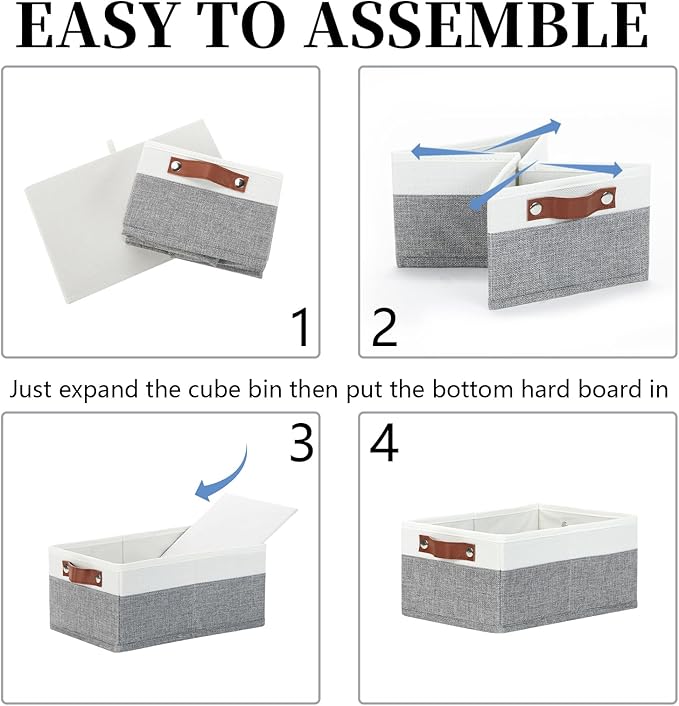 Bidtakay Small Storage Bins 4-Pack Collapsible Fabric Storage Baskets for Organizing 12x8x5 Inches White/Light Grey