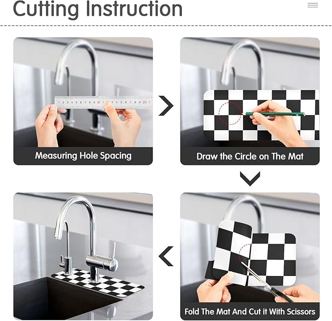Kitchen Sink Splash Guard 2 PCS 30 Inch Sink Faucet Mat Splash Guard for Bathroom Countertop Water Absorbent Foldable Cuttable Soft Washable Checkered Black and White