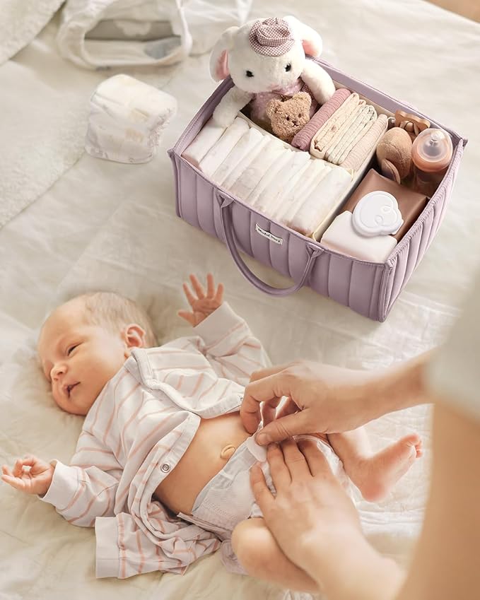 Blissful Diary Baby Diaper Caddy Organizer, Stylish Storage Basket for Newborn Essentials and Diaper Station, Gift for Baby Shower and Registry Must-Have, Mauve Pink | Gift for Baby Shower, Registry Must-Have