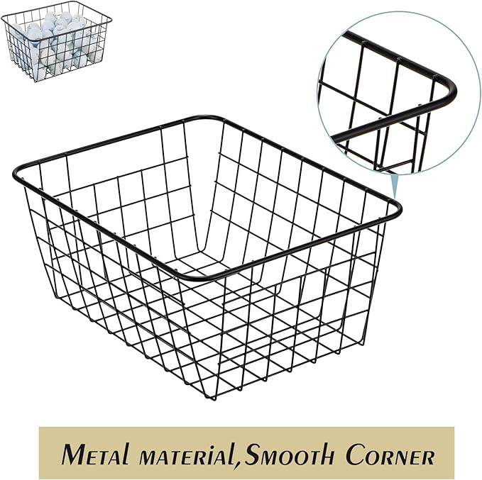 Wire Kitchen Storage Basket 4 Packs,Perfect Pantry Organization Accessories Basket,Laundry Basket,Countertop Organization,Suitable for Kitchen,Bathroom,Bedroom,Tabletop,Stackable,Brown