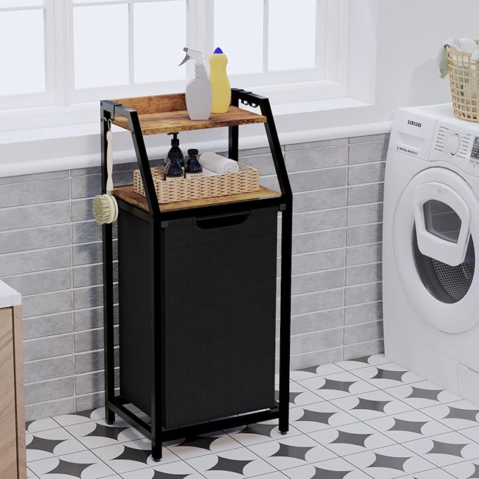 Laundry Hamper, Laundry Sorter, Rolling Laundry Basket with Wheels, 2 Shelves, 18 Gal(68L), Pull-Out and Removable Oxford Fabric Bags, for Laundry Room, Black and Rustic Brown