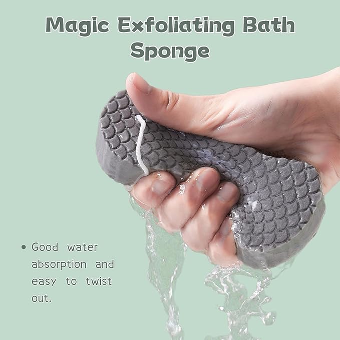 3Pcs Magic Exfoliating Bath Sponge, 3D Super Soft Exfoliating Bath Sponge, Reusable Soft Bath Sponge for Dead Skin Removal (Blue+Pink+Gray)