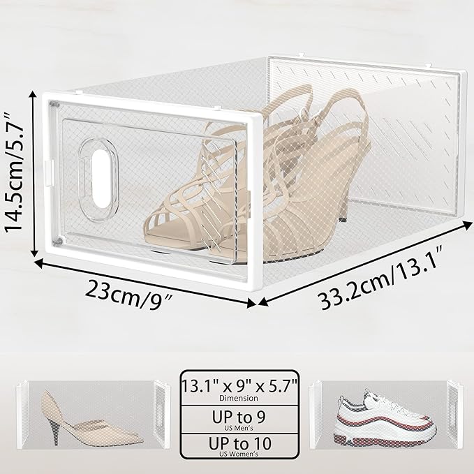 Shoe Storage, 12 Pack Shoe Organizer for Closet, Shoe Boxes Clear Plastic Stackable Shoe Containers with Lids for Size 10