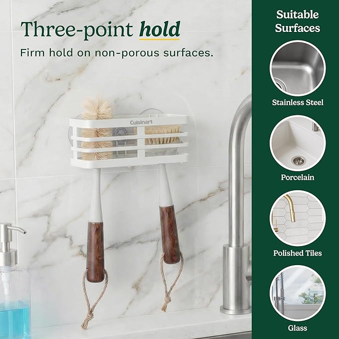 Cuisinart Sponge Holder for Kitchen Sink—Metal Sink Caddy with Triple Suction Cups, Kitchen Sink Organizer, Organization and Storage for Sponges, Brushes, Soap & Cleaning Accessories