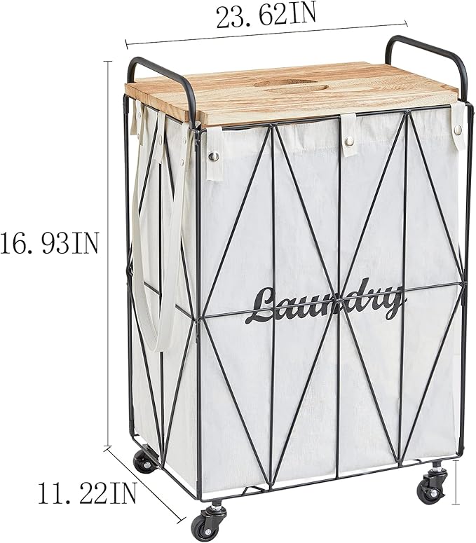 Mxfurhawa Iron Wire Laundry Hamper With Rolling Lockable Wheels, FoldinLaundry Storage Basket with Handles,Detachable Liner Collapsible Dirty Laundry Cart Sorter Clothes Basket Organizer (81-Black)