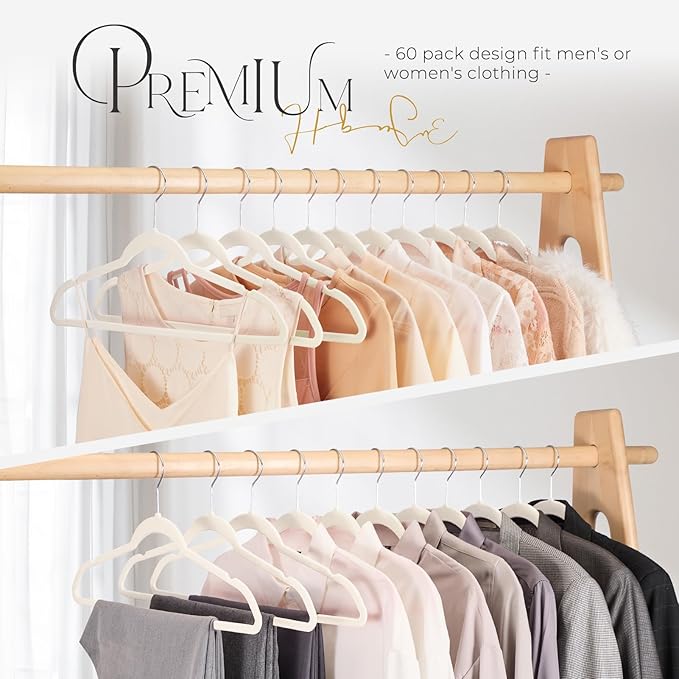 HOUSE DAY Premium Velvet Hangers 100 Pack, Non-Slip Clothes Hangers Ivory - Durable and Sturdy Felt Hanger, Velvet Hanger for Coat, Pants & Dress Slim Space Saving for Closet Organizer