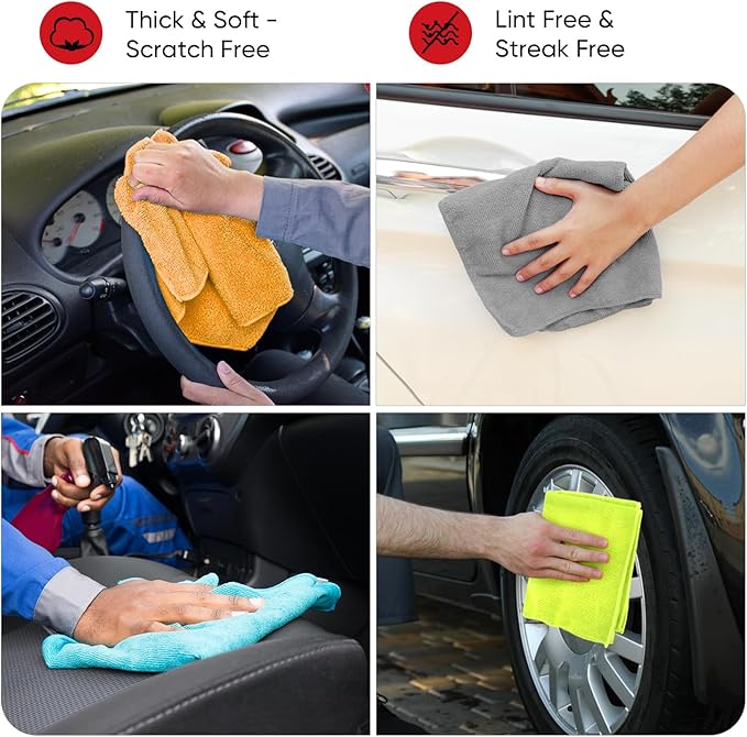 AIDEA Microfiber Cleaning Cloth 12 Pack, Microfiber Towels for Cars, Soft & Absorbent Cleaning Rags, Premium Lint Free Shop Towels for House, Kitchen, Car, 12inx16in, Black