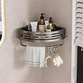Shower Caddy Suction Cup, No Drilling Rustproof Bathroom Shower Shelf,Corner Shower Shelves with 6 Portable Hooks, Removable Bath Organizer with Towel Bar for Bathroom Hanging Storage(Gray)