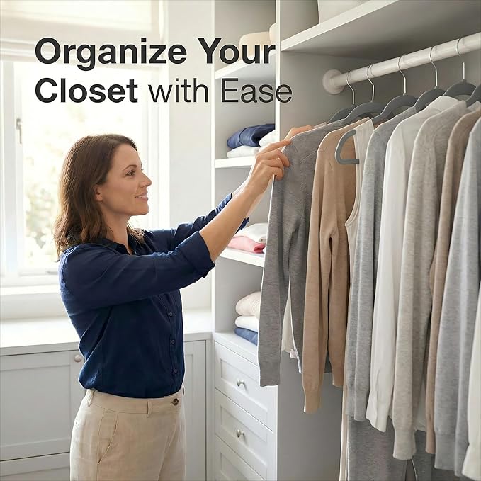 HOUSE DAY Quality Plastic Hangers 100 Pack - Heavy Duty Non-Velvet Hangers with Non Slip Notches & 360° Swivel Hook - Slim Space Saving Clothes Hangers Ideal for Coats Shirts Jackets Dresses (Gray)