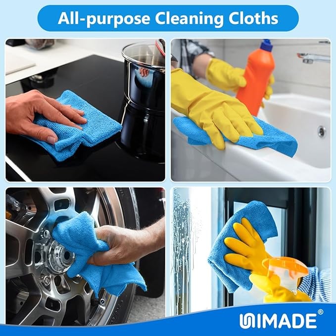 Microfiber Cleaning Cloth, 20 Pack Reusable Microfiber Towels for Cars Lint Free Cleaning Shop Towel Rags for Home Kitchen Automotive Bar Mechanic Restaurant Garage, 11.5"x 11.5", Blue