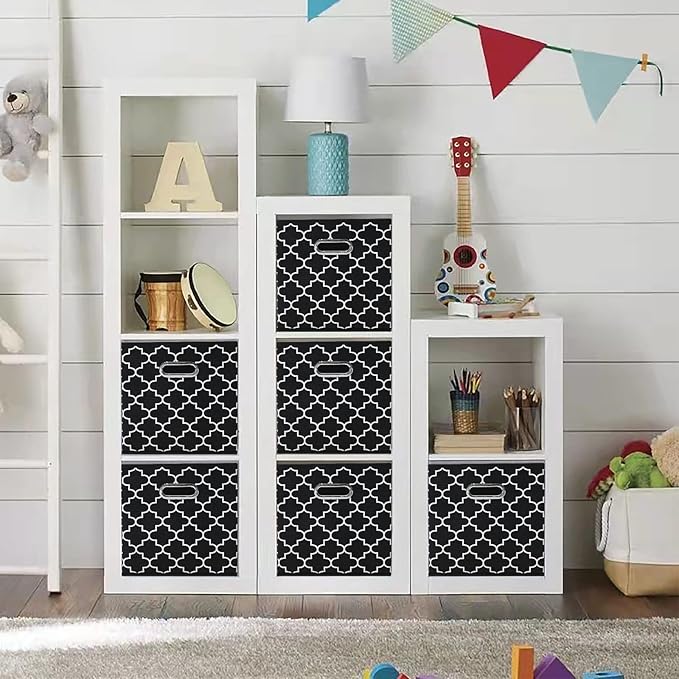 11 Inch Cube Storage Bins , Fabric Cube Organizer Bins with Handle, Foldable Cube Bins for Cloth or Accessary Storage, 11x11x11 Set of 3 (Black Light)