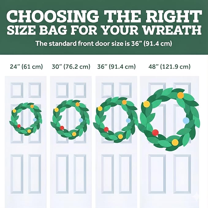 ZOBER 2 Pack Oxford Christmas Wreath Storage Container 48 Inch - Wreath Bag for Artificial Wreaths Box - Waterproof Fabric, Dual Zippered Wreaths Storage Bag With Strong Durable Handles - Gray