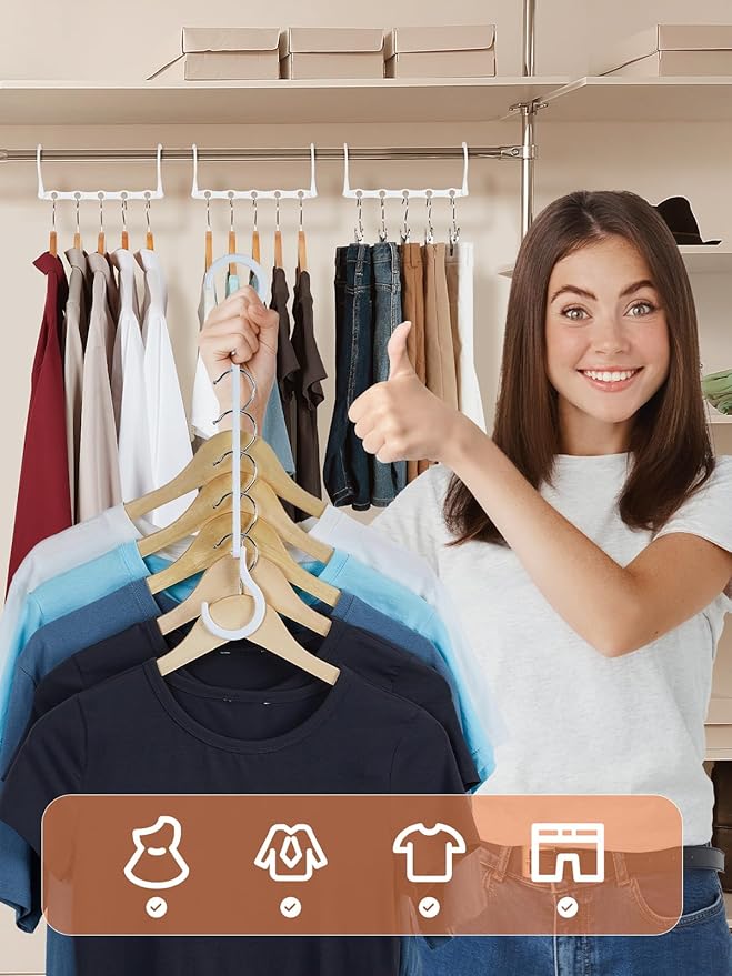 HOUSE DAY Closet Organizers and Storage, 16 Pack, Space Saving Hangers White, Closet Organizer Space Saver 80%, Sturdy Plastic Magic Hangers for All Types of Clothes, College Dorm Room Essentials