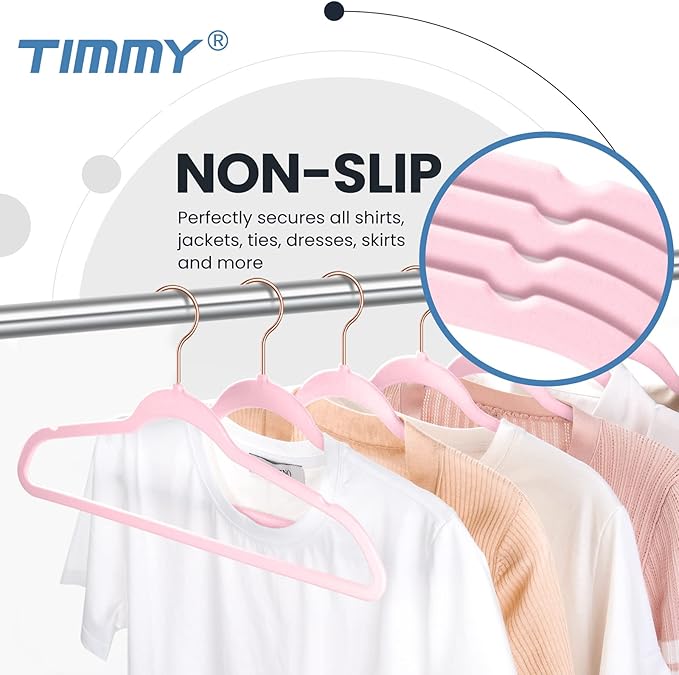 TIMMY Velvet Hangers - 50-Pack Ultra Thin Space Saving Suit and Coat Hanger, Heavy Duty Clothes Holder Up-to 10 Lbs - Pink