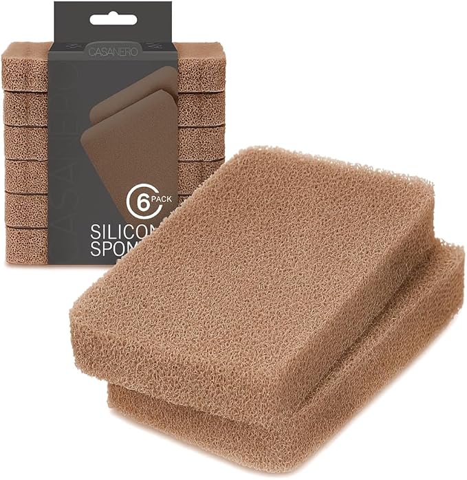 Casanero 6-Pack Silicone Scrubbing Sponges, Heavy-Duty, Non-Scratch | Reusable, Odor-Free, Multi-Purpose Cleaning for Dishes, Non-Stick, Countertops