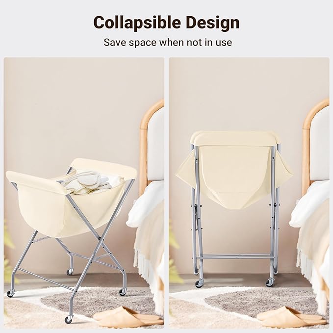 ELYKEN Laundry Cart with Wheels, 33”H Easy Rolling Laundry Hamper with Removable Liner Bag, Sturdy Metal Frame Clothes Basket with 4 Casters and 2 Brakes