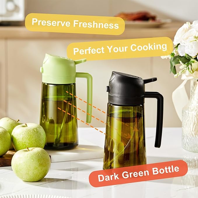 CXINYI - 16oz/470ml Olive Oil Dispenser for Kitchen with Stickers - 2 in 1 Olive Oil Sprayer for Cooking, Air Fryer, and Salad, Black&Purple (Light-Proof Kitchen Gadget)
