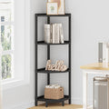 Corner Shelf Stand, Corner Bookshelf, Storage Standing Shelf Unit with Metal Frame, Plant Stand, Bookcase for Living Room, Home Office, Bedroom, 4-Tier Black CS05806B