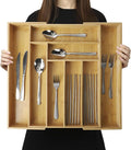 Expandable Bamboo Kitchen Drawer Organizer – Silverware Organizer, Utensil Holder & Cutlery Tray Drawer Dividers for Flatware (20"x16.9" Large Size, 8 Slot, Natural)