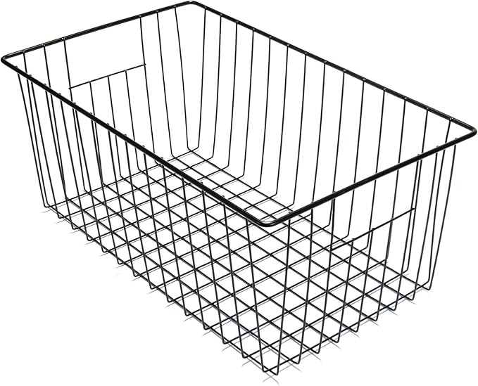4 Pack Freezer Organizer Bins - Stand up Freezer Organizers for 16 Cu.Ft Upright Freezer, Easily Get Food Improve Air Circulation, Wire Storage Baskets, Black