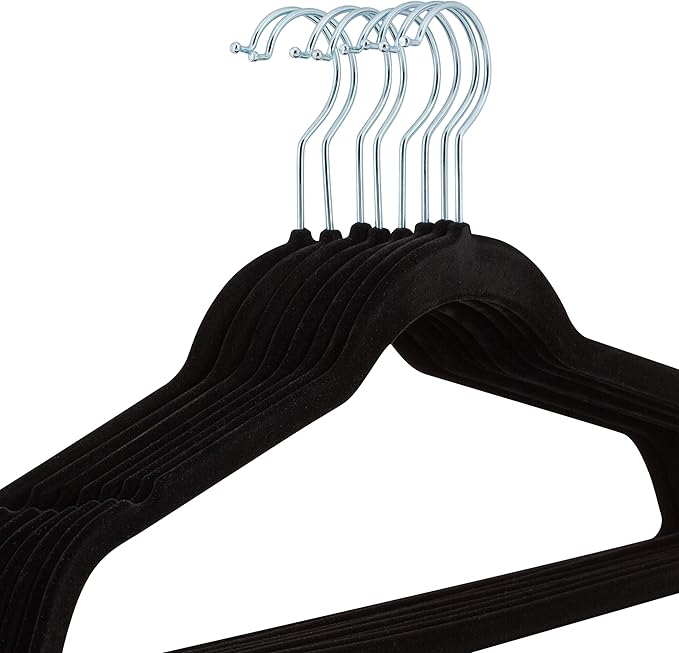 Laura Ashley 25 Pack Slim Velvet Hangers| Durable | Strong Plastic | Slim | Keeps Shape | Closet Organization | Black | Holds 10lbs | Holds Shape