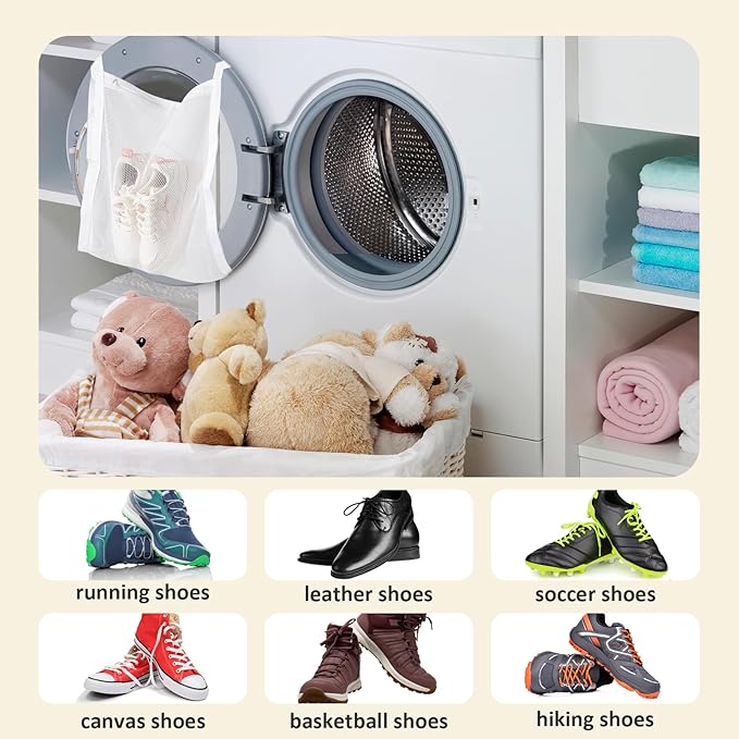 Sneaker Dryer & Washing Mesh Bag, Honeycomb Laundry Bag with Zipper & Strap, Reusable Shoe Dry Net for Dryer/Washing Machine, Fits Most Dryers (15.7" Size, 1 Pcs)