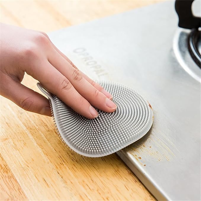 4PCS Silicone Dish Scrubber, Multipurpose Round Silicone Sponges Reusable Dish Brush Dish Brush for Kitchen Dish Dishes Fruits Vegetables(Gray)