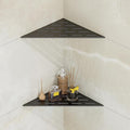 Peaktrivol Corner Shower Caddy Shelf, Recessed Built-in Bathroom Storage for Tiled 90° Walls, Matte Black 304 Stainless Steel, Set of 2