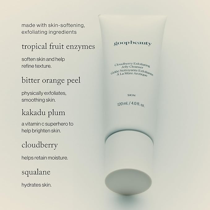 goop Beauty Exfoliating Jelly Cleanser | Face Wash to Clean & Smooth Skin | Squalane, Kakadu Plum, & Vitamin C | Moisturizes & Soothes Skin | Paraben & Silicone Free | 4 fl oz