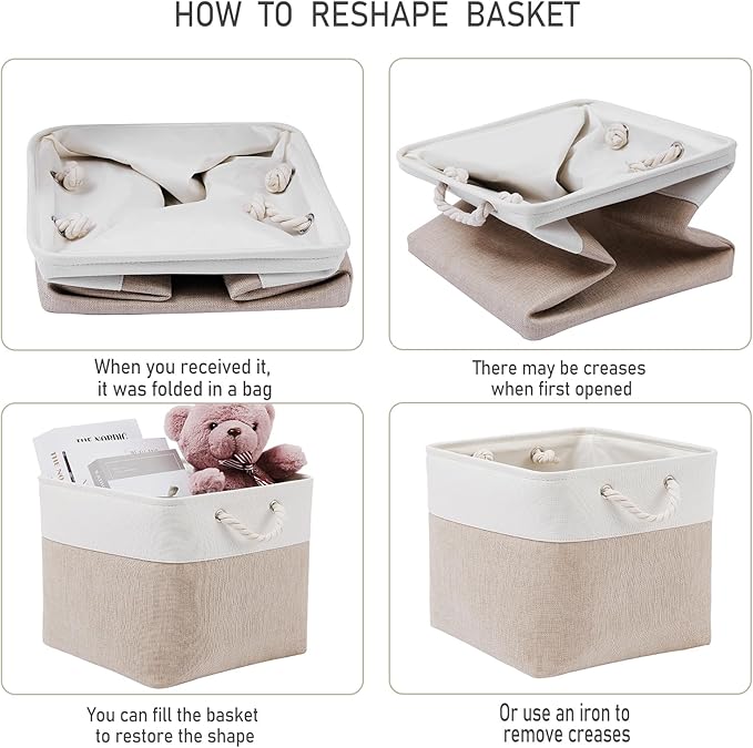 13×15×13 Inch Storage Cubes,6 Pack Cube Storage Bins for Shelves,Fabric Collapsible Storage Bins with Handles, Foldable Storage Basket for Organizing Clothes,Books (White&Beige,13"x15"x13")