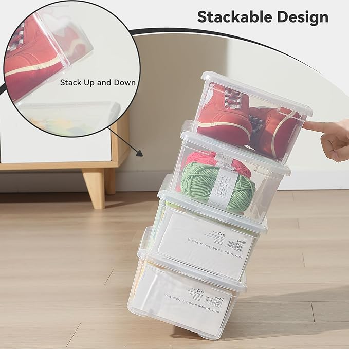 novelinks 6 Quart Clear Plastic Storage Bins with Transparent Lids Stackable Box Craft Storage Organizing Container Sensory Bin,8 Pack
