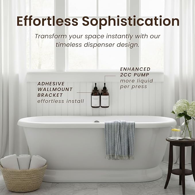 MaisoNovo Shampoo and Conditioner Dispenser - Shower Soap Dispenser Wall Mounted - 16.9 fl oz Set of 2 Amber Plastic Bottles Black Pump - 2 Chamber No Drill