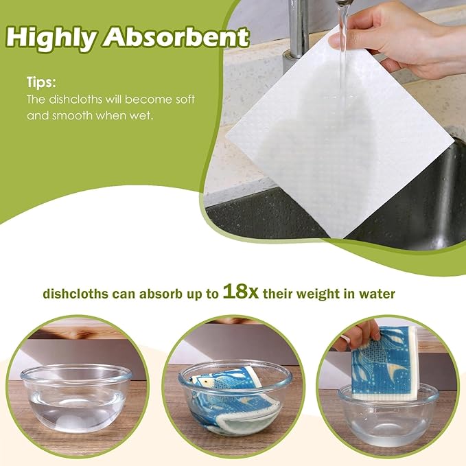 6 Packs Swedish Paper Cloths for Kitchen, Reusable Paper Towels Washable Dish Rags, Highly Absorbent Kitchen Towels Quick Drying Swedish Sponge Cleaning Dish Cloths (Fish Ornamentation)