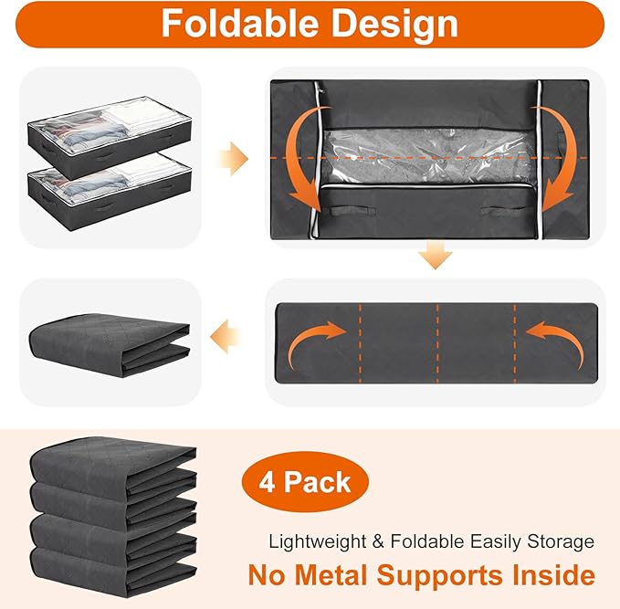 8pcs Under Bed Storage Containers Closet Organizers and Storage Bins Foldable Underbed Storagebags with Window for Blankets Clothing Towels Comforter Sweaters Pillows Linen Sheets Wrapping Paper
