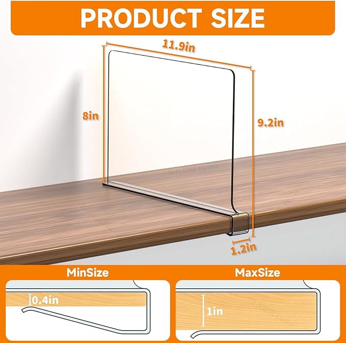 Clear Acrylic Shelf Dividers for Closet Organization - 10 Pack Closet Shelf Divider for Sweatshirt,Towel,Bag,Purse,Clothing,Sweater Organizer,Plastic Dividers and Separators for Shelves and Bedroom
