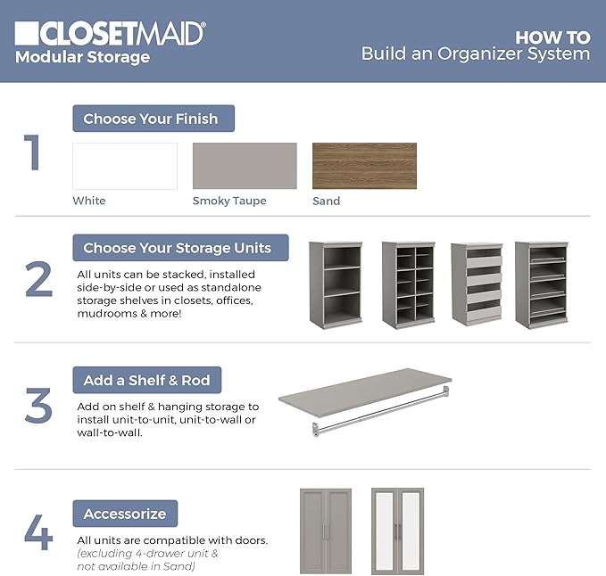 ClosetMaid Modular Storage Shelf Unit with 3-Shelves, Taupe