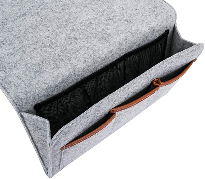 Zafit Bedside Caddy, 6 Pockets Large Size Bedside Storage Organizer Bedside Organizer Caddy for Magazine Remotes Phone (13.4'' x 18.1'', Light Grey)