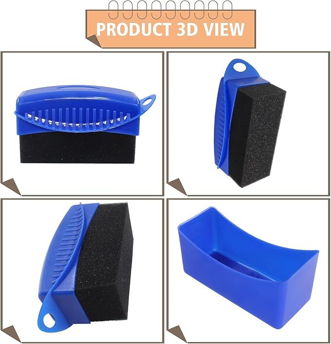 2Pcs Tire Dressing Applicators,Tire Shine Applicator Pads,Reusable Tire Dressing Sponge Pad Car Tire Applicator Pads with Lid for Car Glass, Painted Steel & Porcelain (Blue, Rectangular